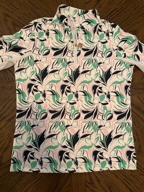 Floral Print Half-Zip Women’s Top in Mint, Pink & Black